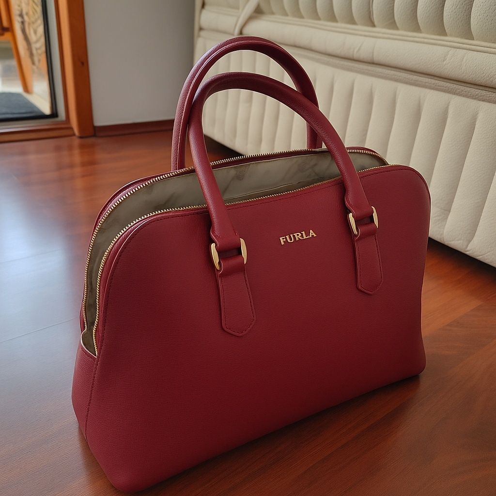 Дамска чанта FURLA – естествена кожа, червена, като нова
