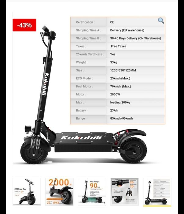 Trotineta electrica Kokohili S01 CE 2000w Dual Motor