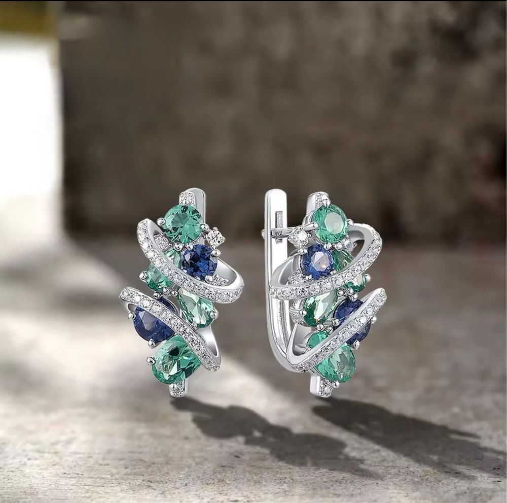 Cercei Luxury 5ct Verde&Albastru Spinel, Argint 925 placat aur alb 18k