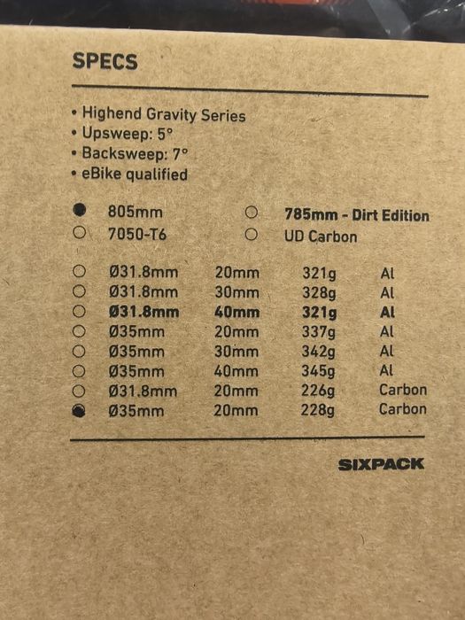 Карбоново кормило SIXPACK MILLENIUM805 Carbon 35х805мм