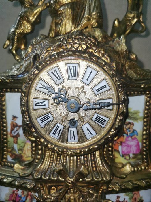 Часовник френски бароков каминен бронз керамика уникален супер запазен