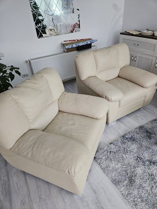 2 fotolii crem piele artificială