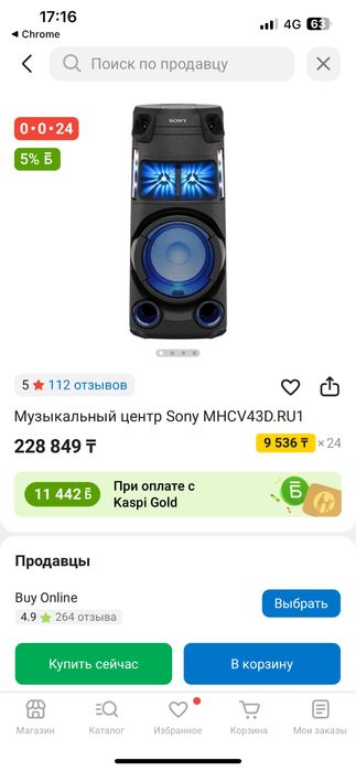 Колонка Сони MHC-V43D два входа для микрофонов караоке