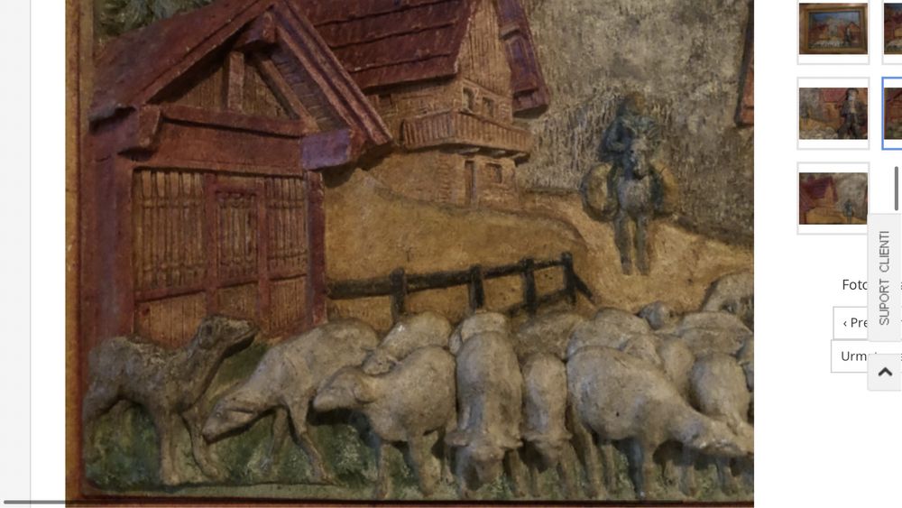 Tablou vechi francez,din compozit,cioban cu oi in basorelief