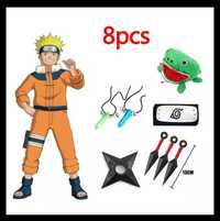 Set 8 accesorii Naruto: bandana, portofel, 2 coliere, 3 kunai, stea