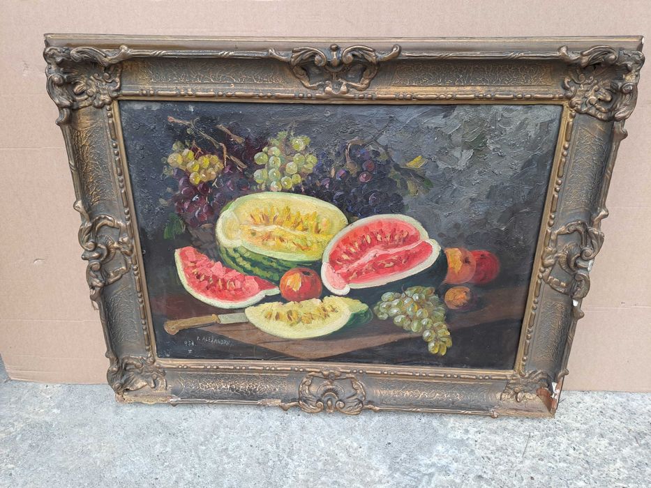 tablou vechi pictura pe panza 87/67 cm semnat F Alexandru datat 1933