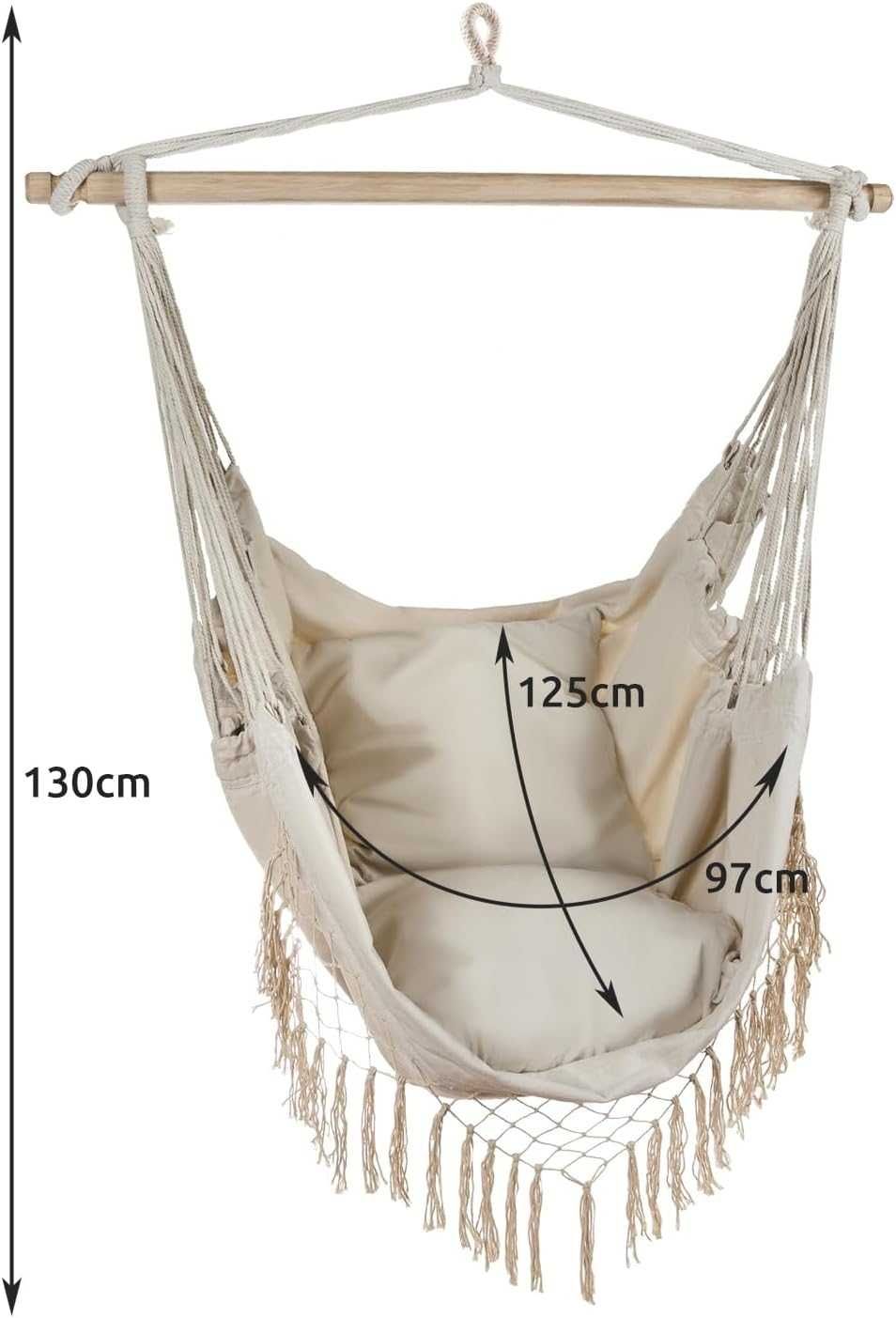 Scaun hamac suspendat tip brazilian cu 2 perne ptr. terasa balcon bej