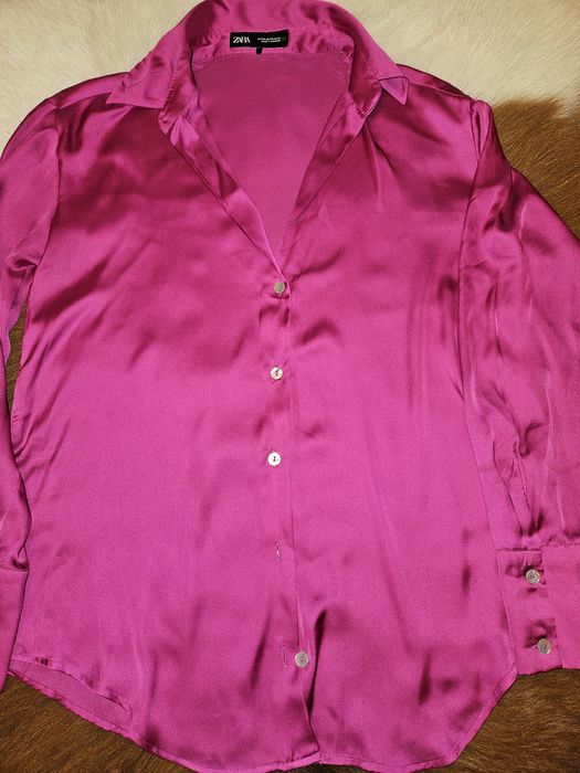 Vand camasa de dama Zara S, material lucios roz fucsia