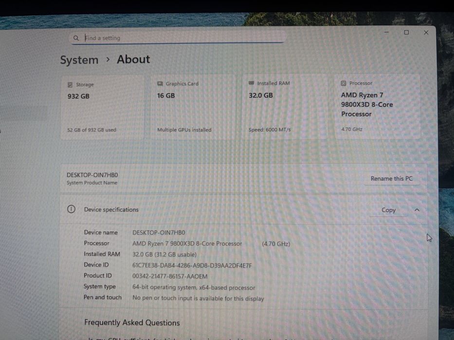 Calculator Asus 9800x3d / Rtx 5070ti / 32 gb ddr5 / 1 tb ssd / wi-fi