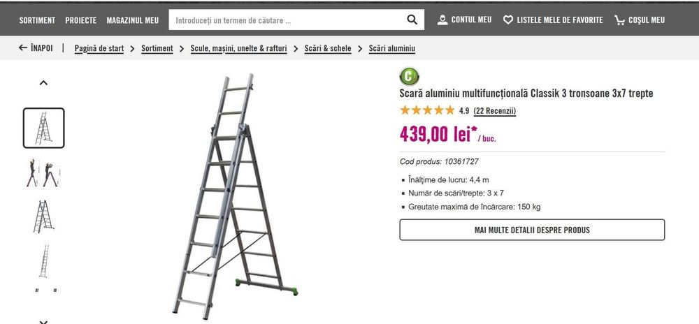 Scară aluminiu multifuncțională - 3 tronsoane 3 x 7 trepte