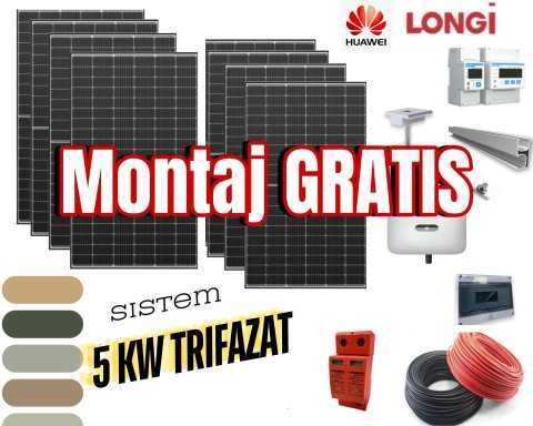 Sistem complet fotovoltaic 5 kw trifazat cu montaj gratuit