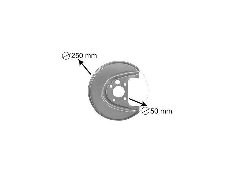Protectie stropire disc frana Audi A3 (8L); Seat Leon (1M1), Toledo (1M2); Skoda Octavia (1U); VW Beetle, Bora (1J), Golf 4 (1J), Spate, Stanga, metal, diam. ext. 250mm