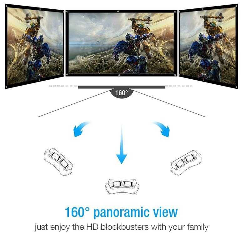 60" ~ 100" Преносим Сгъваем Прожекционен Екран за Домашно Кино 16:9 HD