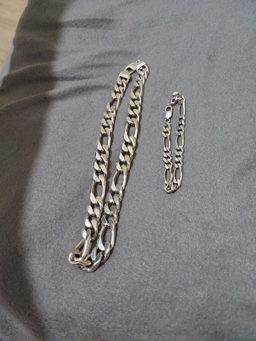 Set Lant argint masiv 925+ bratara barbateasca  , gramaj total 175,29