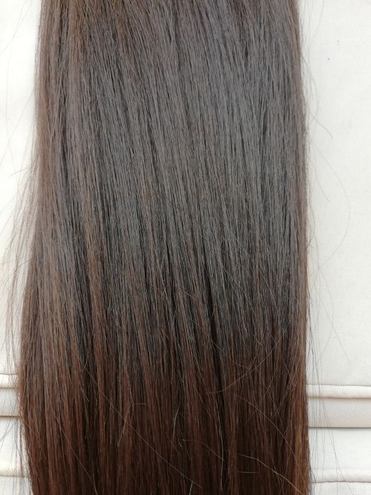 Естествена коса втора ръка 60см кестенява 100гр