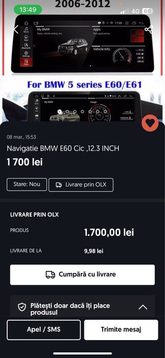 Vand navigatie bmw e60 12.3 inch CIC