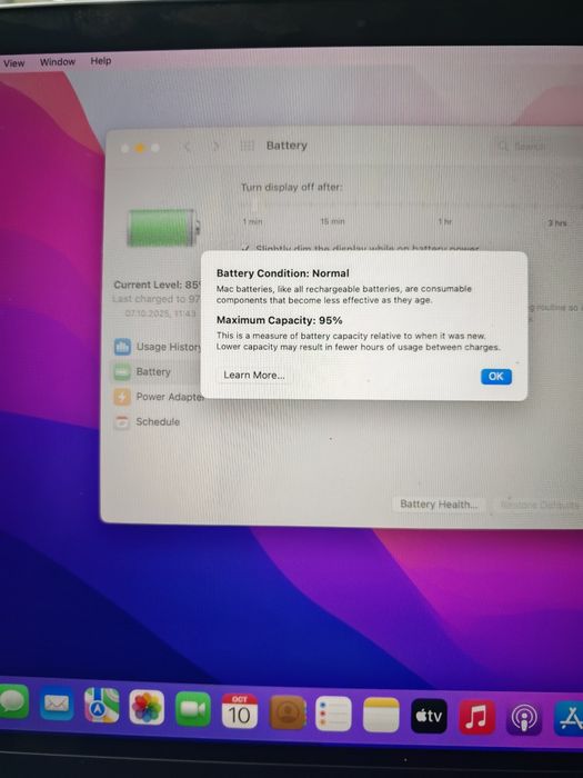 Macbook Air M1 95 batery health impecabil