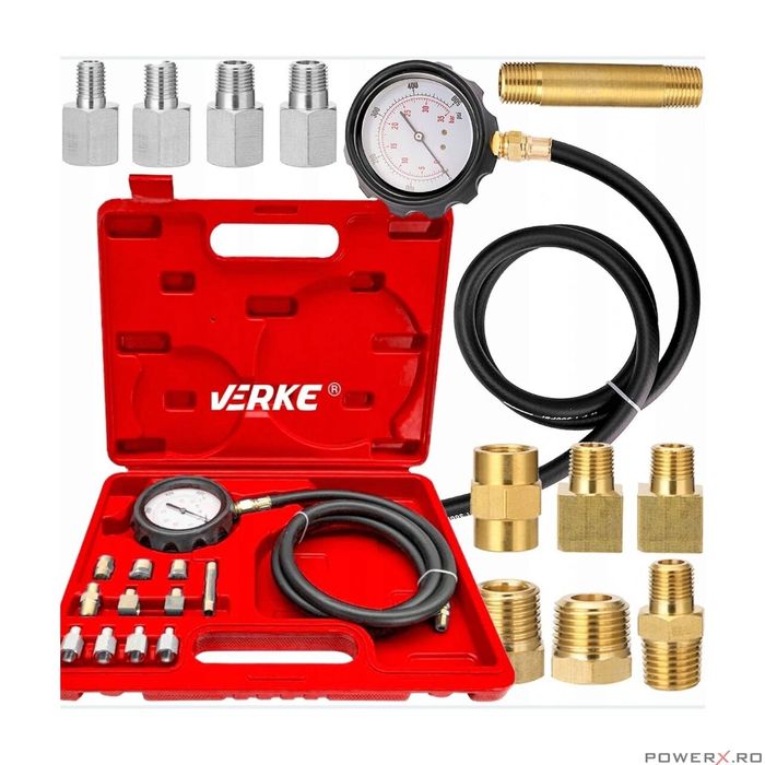 Set tester manometru presiune ulei 0 - 35 Bari, 12 piese, Verke