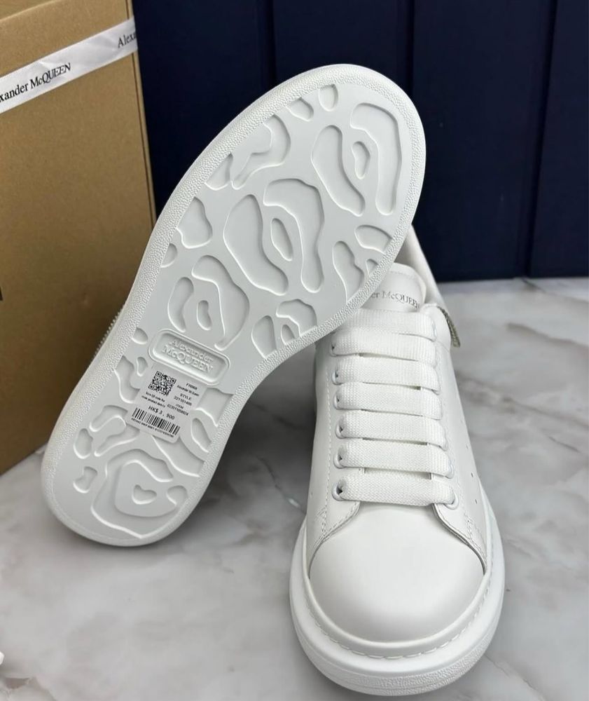 Adidasi Alexander Mcqueen full white albi piele naturala