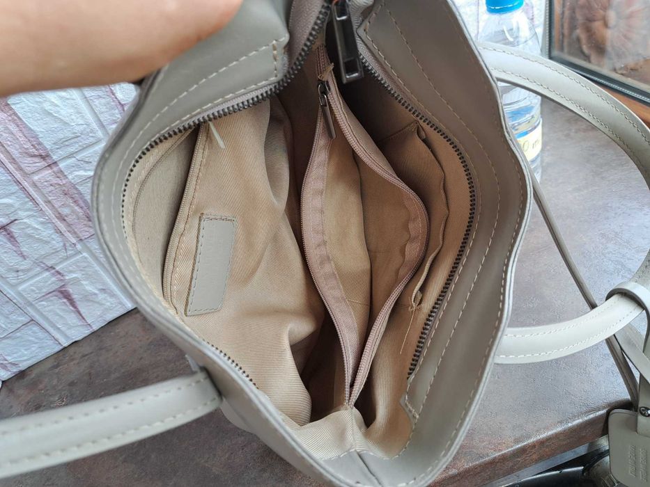 дамска чанта,бежова кожена чанта-естествена кожа