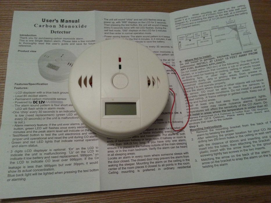 Senzor cabana detector camper gaz GPL monoxid fum 12V rulota copil