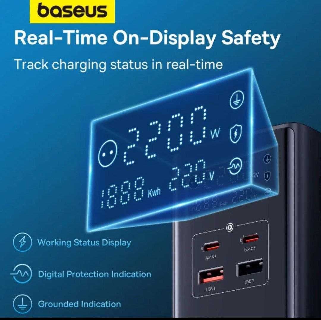 Baseus 35w Gan5 Pro с цифровым дисплеем и кнопкой и розеткой