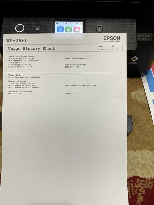 Multifunctional Epson WF-2960DWF, A4, Color, Wi-Fi,Fata-verso Automata