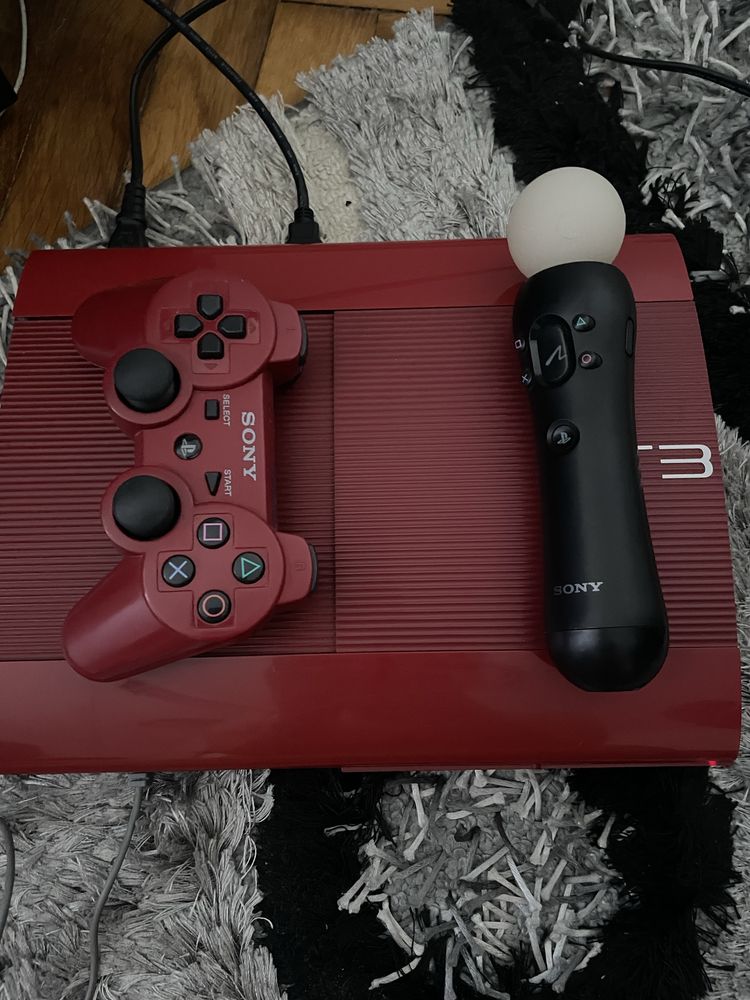 PS3 Super Slim 500GB GARNET RED+controller+microfon usb+12 jocuri