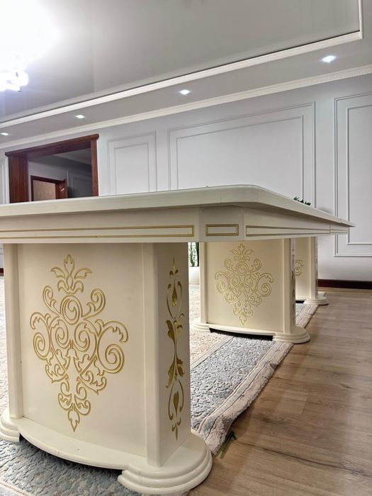 Стол бежевый 400х120x75 см, МДФ, бежевый золотой