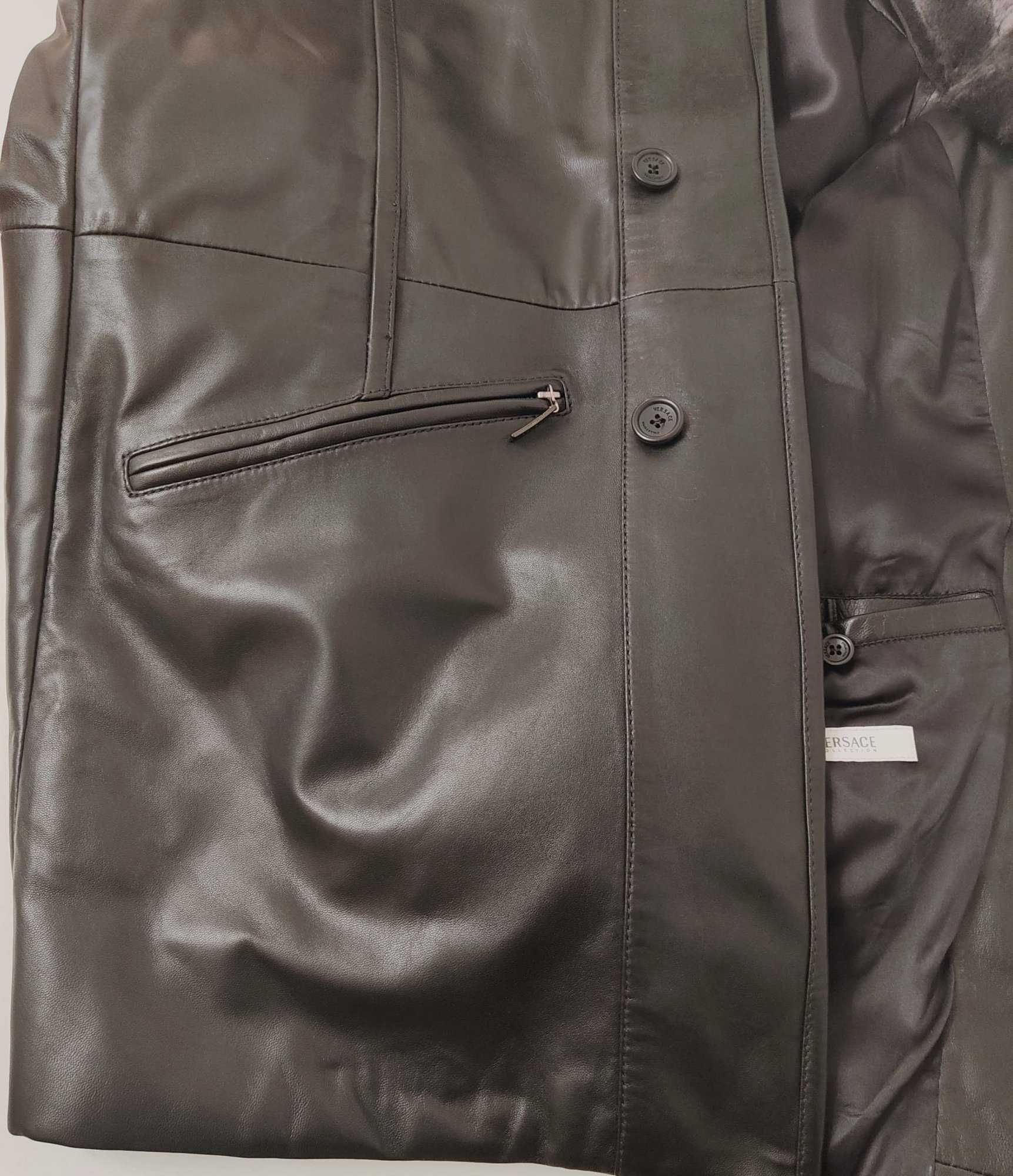 НОВО - Versace Collection - ЧЕРНО мъжко кожено палто от агнешка кожа