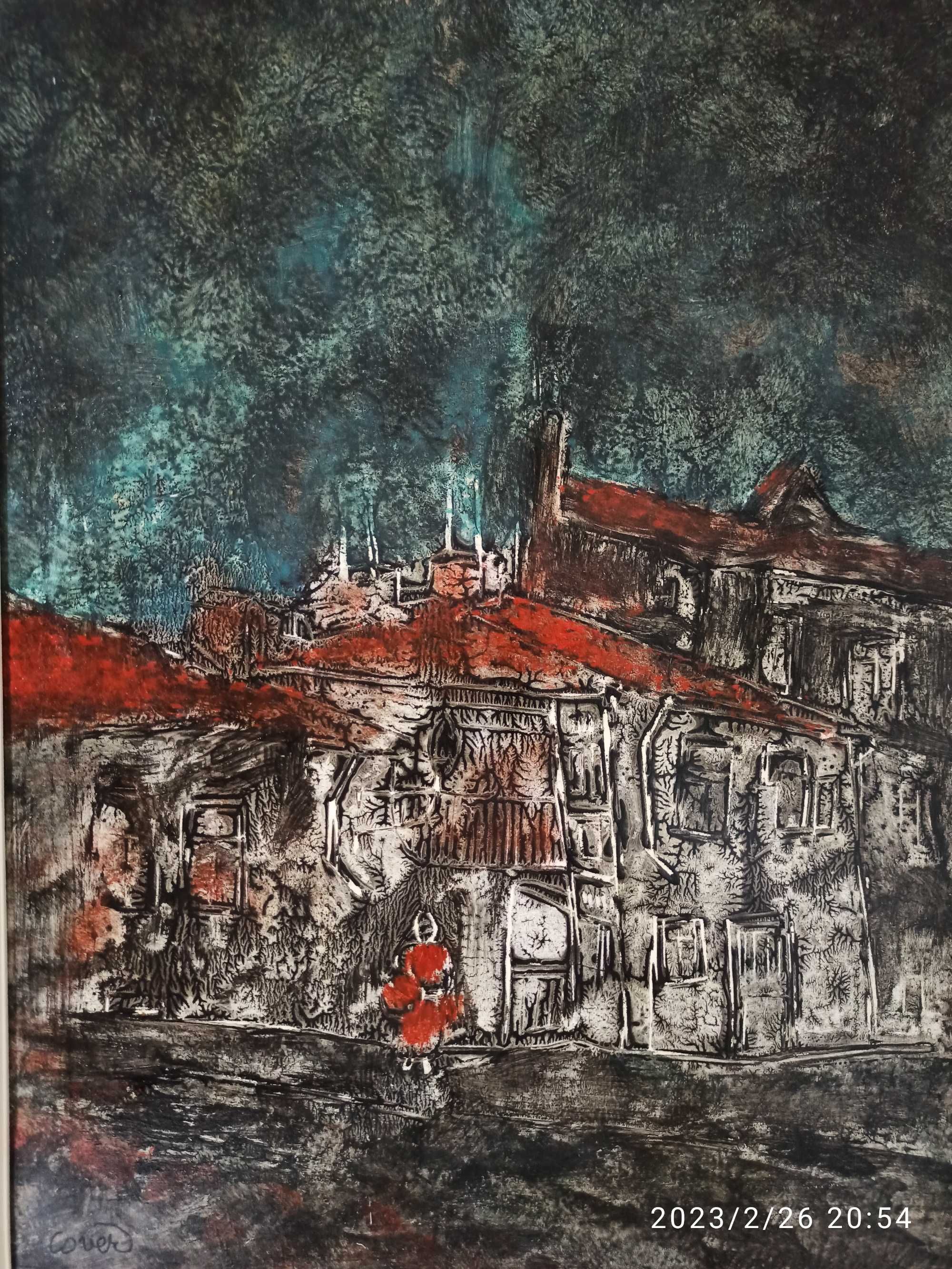 Tablou "Case în ploaie", Vergil Cojocaru- Cover