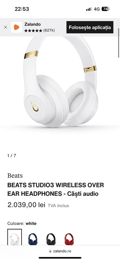 Casti beats studio 3 wireless albe originale