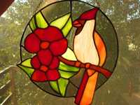 cadou rar vitralii Tiffany ArtDeco anii'60 Papagal si flori