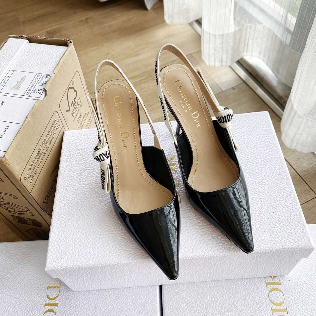 Sandale Christian Dior J'Adior, negru lac, toc 9.5cm, pantofi Premium