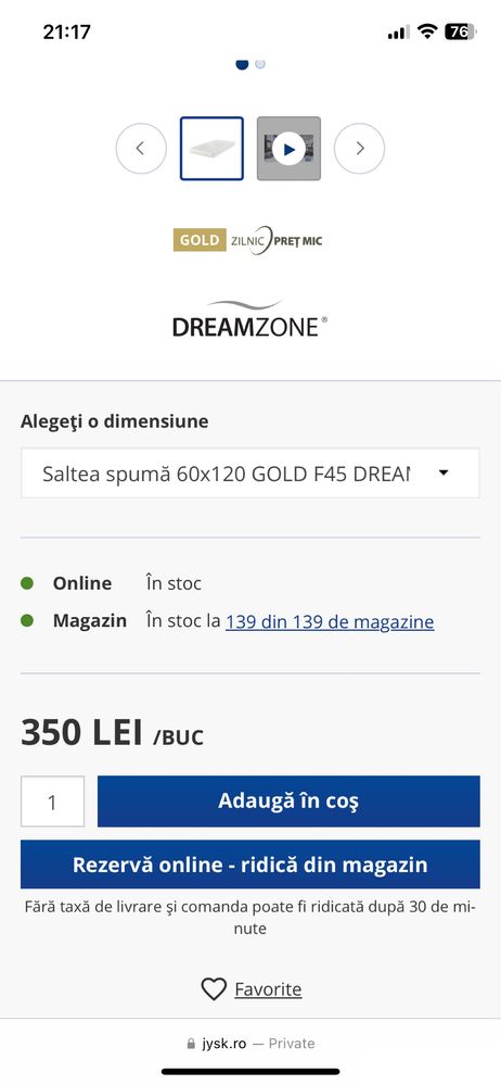 Patut IKEA bebelusi 60x120 cu saltea Jysk Gold F45 Dreamzone