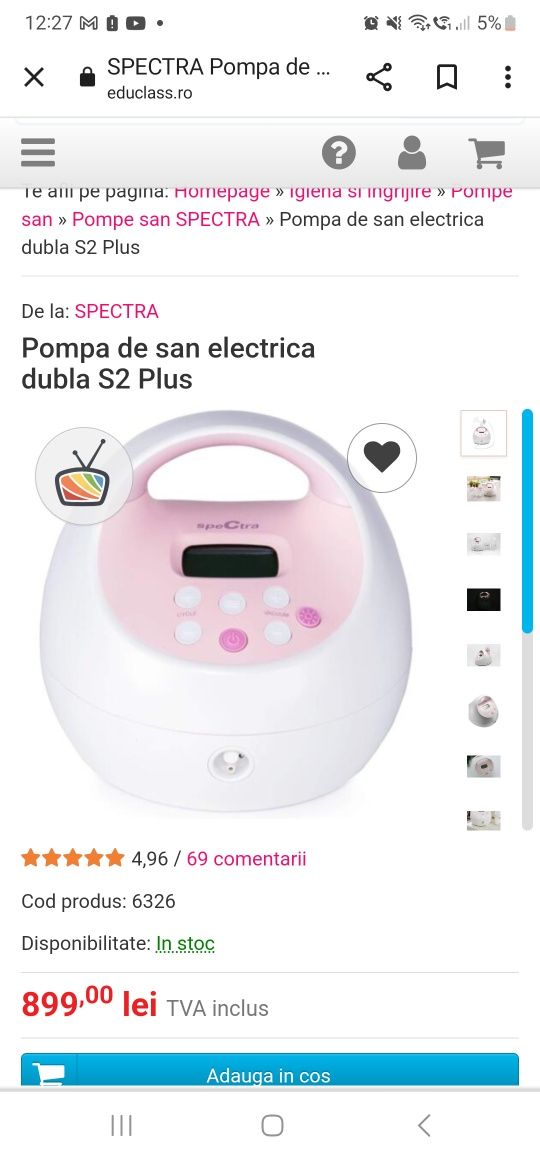 Vând pompa de sân Spectra S2