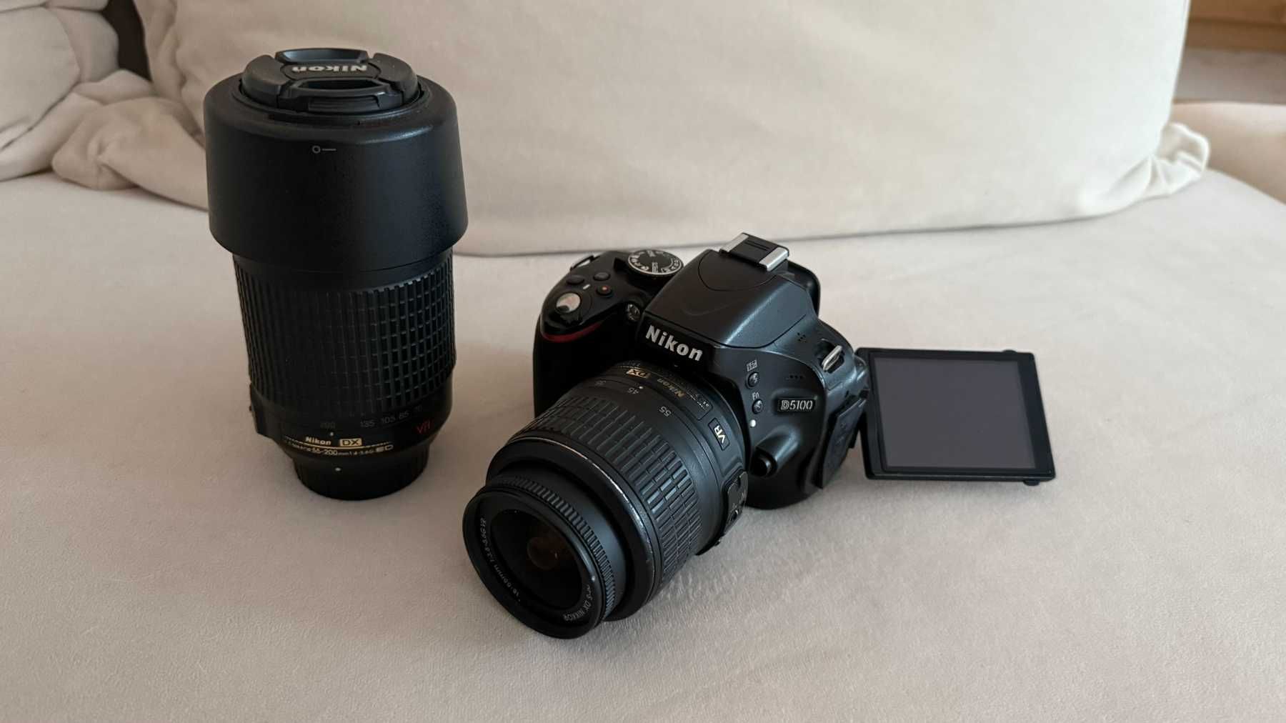 Nikon D5100 + обектив 18-55мм (китов) + обектив 55-200мм + аксесоари