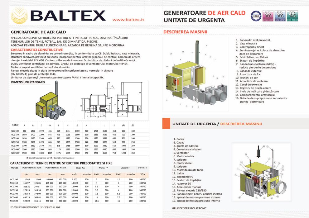 Generator aer cald + unitate de urgență Diesel -  balon tenis/fotbal