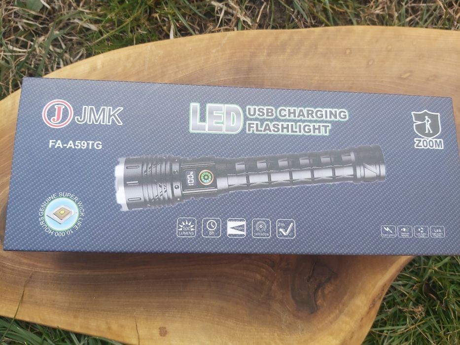 Мощен LED фенер JMK голям,USB зареждане с дисплей за заряда на батерия