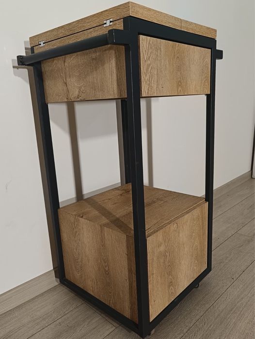 4 Buc. Comodă pe Roți cu Sertar și Blat Pliabil; Stand; Dulap Suport