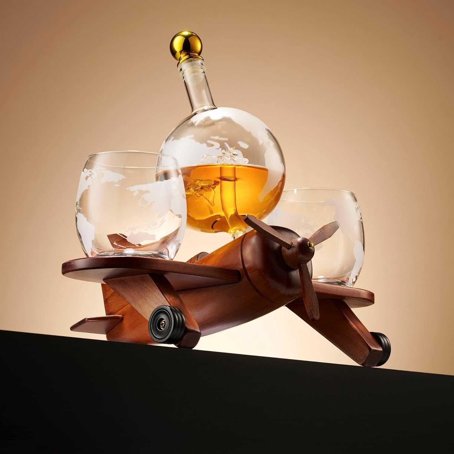 Стъклена бутилка Самолет глобус за алкохол с чаши диспенсър уиски вино