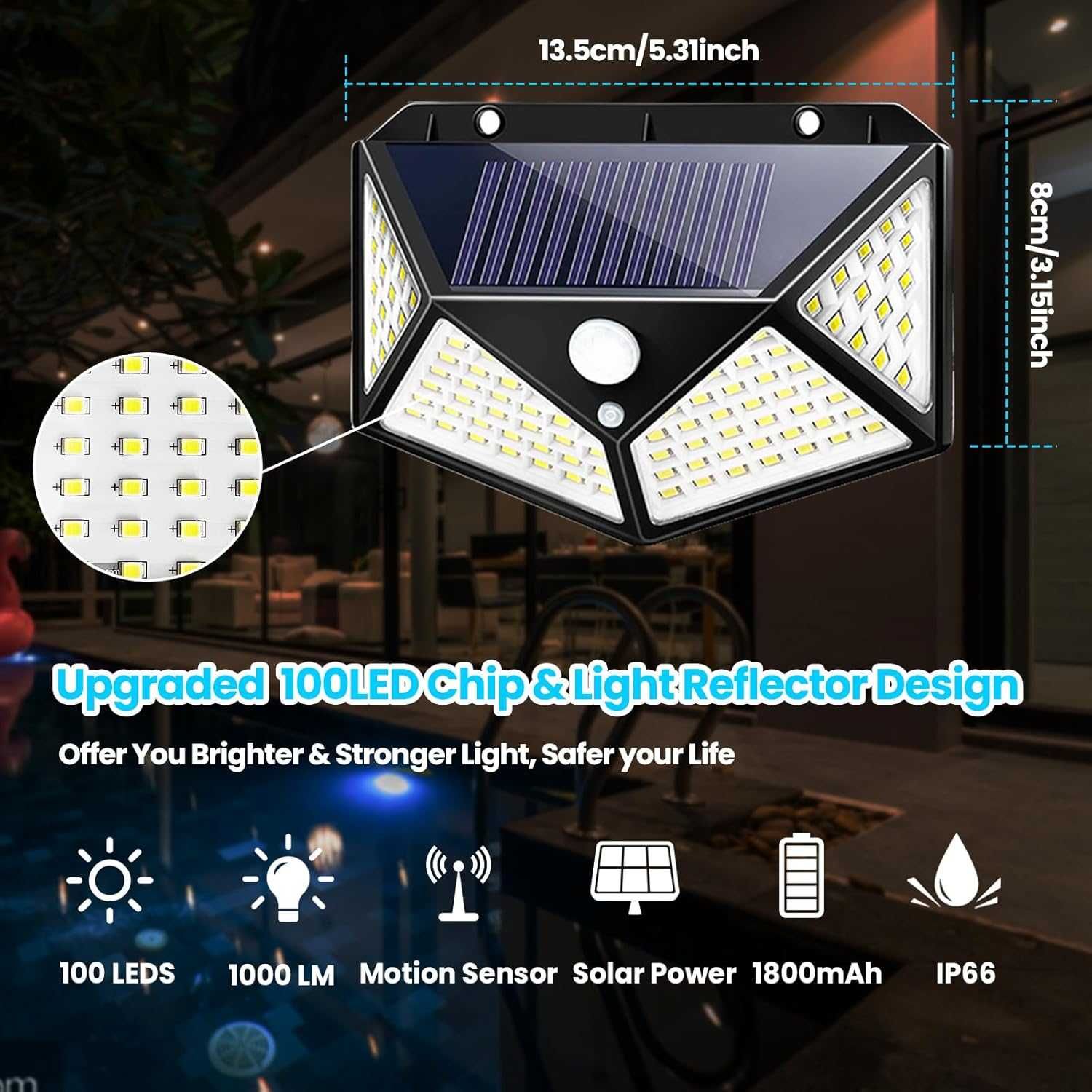 Lampa solara 100 LED COB cu senzor de miscare si amurg 600LM 3 moduri