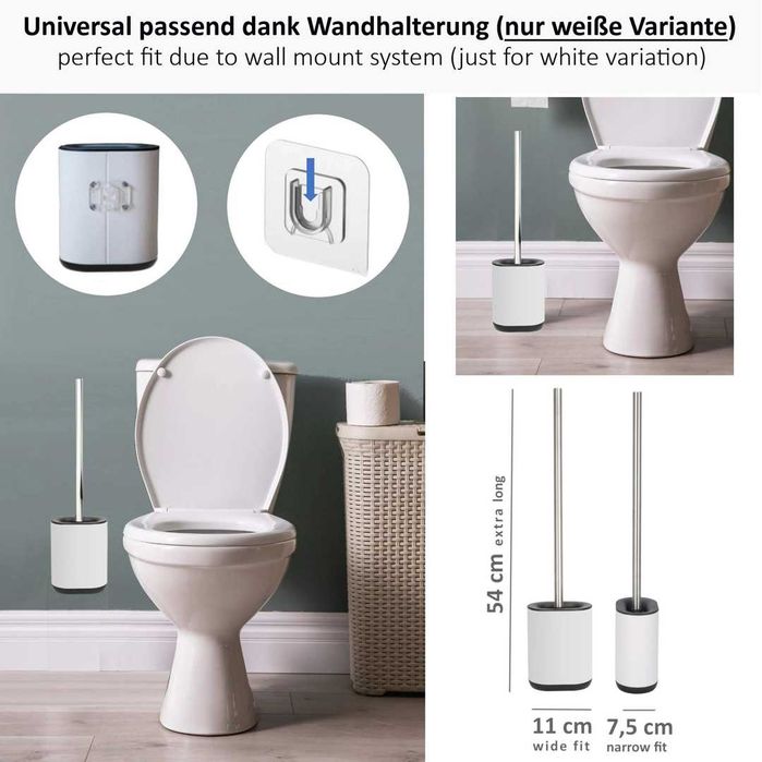 Perie WC silicon 3 in 1 cu suport si maner inox perete