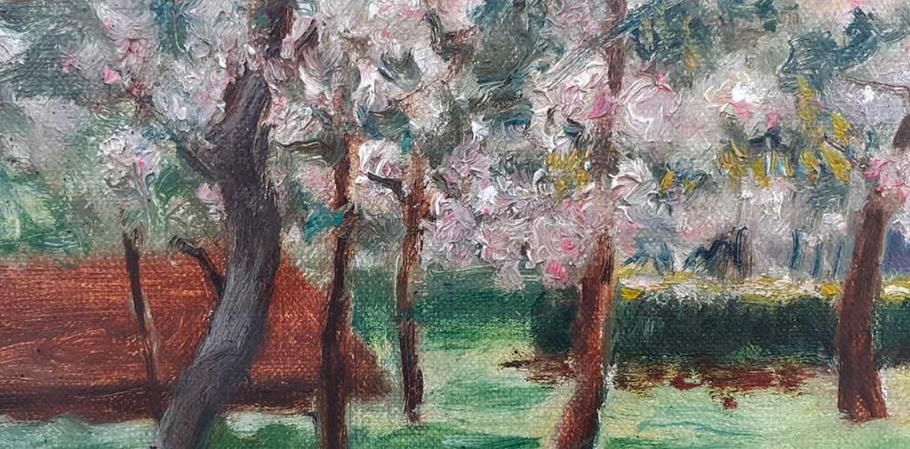 Tablou vechi - la cules de flori - nesemnat