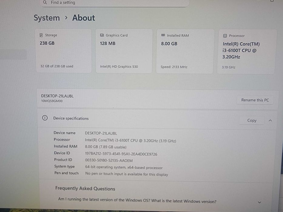 mini pc lenovo thinkcenter m710q i3 6100t 8gb ddr4 nvme 256gb