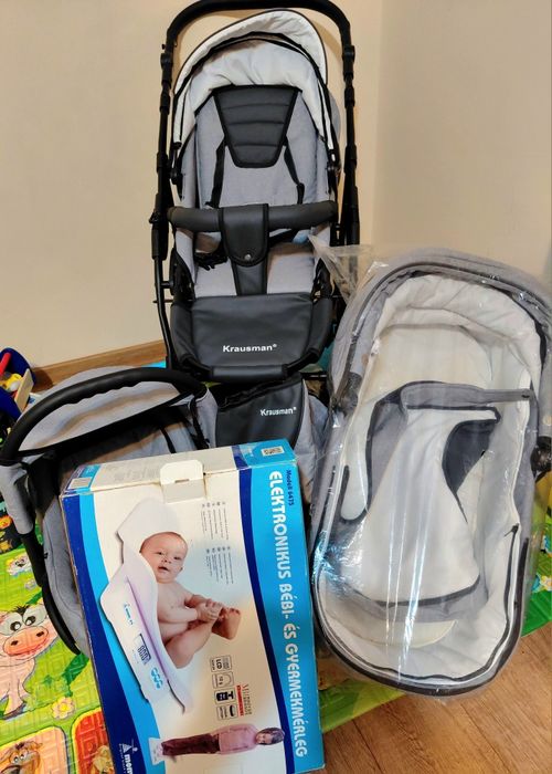 Carucior Krausman 3 in 1, Gri, bonus: cântar baby