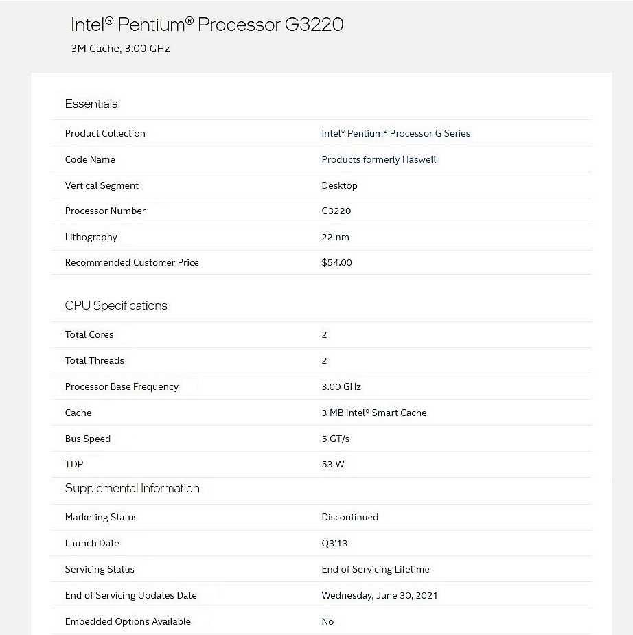 Procesor Intel Pentium G3220, 3 GHz, 2 cores, socket: LGA1150, video