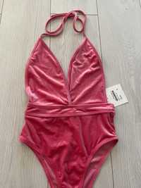 Costum de baie intreg roz catifea