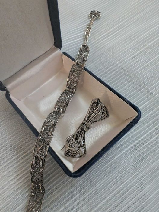 Bratara veche argint filigran 925 si brosa fundita, vintage '70-'80