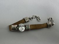 Bratara din argint, piele si zircon